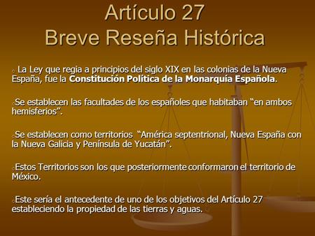 Artículo 27 Breve Reseña Histórica