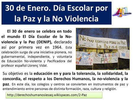 30 de Enero. Día Escolar por la Paz y la No Violencia