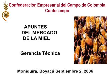 APUNTES DEL MERCADO DE LA MIEL Moniquirá, Boyacá Septiembre 2, 2006 Gerencia Técnica Confederación Empresarial del Campo de Colombia Confecampo.