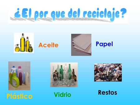 Papel Aceite Restos Vidrio Plástico.