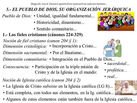 Haga clic con el Mouse o apriete Enter para activar cada movimiento... 5.- EL PUEBLO DE DIOS, SU ORGANIZACIÓN JERÁRQUICA Pueblo de Dios: Unidad, igualdad.