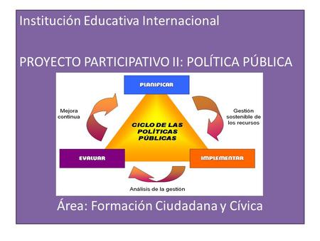 Institución Educativa Internacional PROYECTO PARTICIPATIVO II: POLÍTICA PÚBLICA Área: Formación Ciudadana y Cívica.