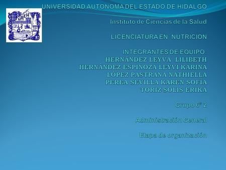 UNIVERSIDAD AUTÓNOMA DEL ESTADO DE HIDALGO Instituto de Ciencias de la Salud LICENCIATURA EN NUTRICIÓN INTEGRANTES DE EQUIPO: HERNÁNDEZ LEYVA LILIBETH.