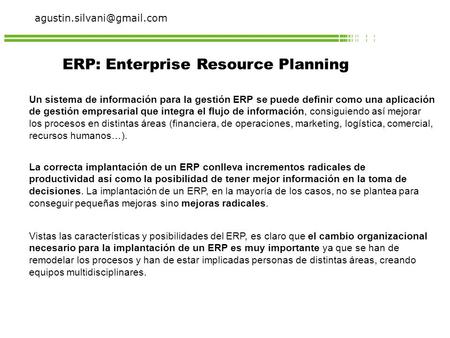 ERP: Enterprise Resource Planning