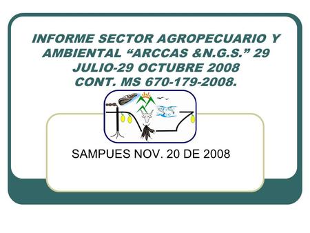 INFORME SECTOR AGROPECUARIO Y AMBIENTAL “ARCCAS &N.G.S.” 29 JULIO-29 OCTUBRE 2008 CONT. MS 670-179-2008. SAMPUES NOV. 20 DE 2008.