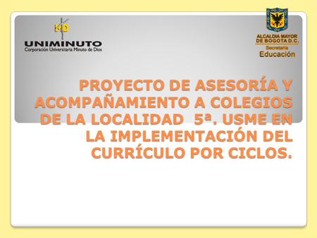 PROYECTO DE ASESORÍA Y ACOMPAÑAMIENTO A COLEGIOS DE LA LOCALIDAD 5ª. USME EN LA IMPLEMENTACIÓN DEL CURRÍCULO POR CICLOS.