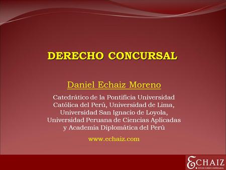Daniel Echaiz Moreno Catedrático de la Pontificia Universidad Católica del Perú, Universidad de Lima, Universidad San Ignacio de Loyola, Universidad Peruana.