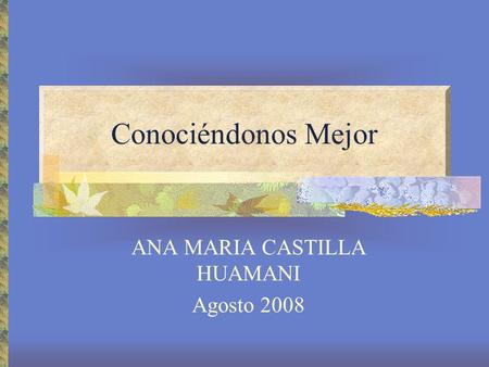 Conociéndonos Mejor ANA MARIA CASTILLA HUAMANI Agosto 2008.