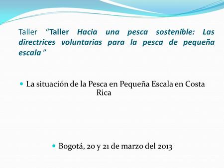 Taller “Taller Hacia una pesca sostenible: Las directrices voluntarias para la pesca de pequeña escala ” La situación de la Pesca en Pequeña Escala en.
