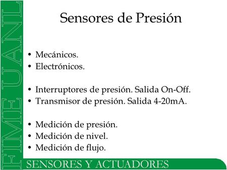 Sensores de Presión Mecánicos. Electrónicos.