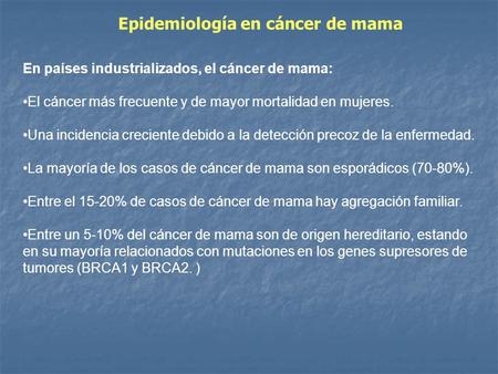 Epidemiología en cáncer de mama