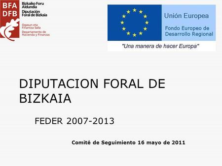 DIPUTACION FORAL DE BIZKAIA FEDER 2007-2013 Comité de Seguimiento 16 mayo de 2011.