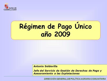 DIRECCIÓN GENERAL DE POLÍTICA AGRARIA COMUNITARIA Antonio Soldevilla Jefe del Servicio de Gestión de Derechos de Pago y Asesoramiento a las Explotaciones.