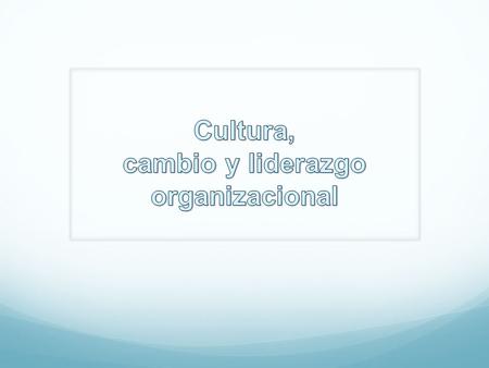Cultura, cambio y liderazgo organizacional