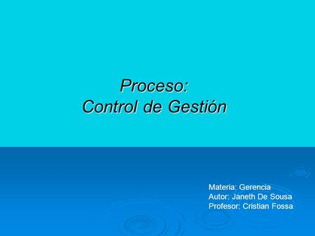 Proceso: Control de Gestión Materia: Gerencia Autor: Janeth De Sousa Profesor: Cristian Fossa.