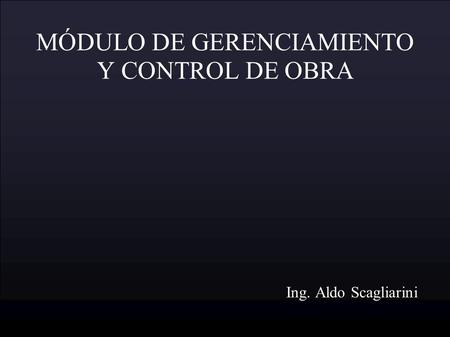MÓDULO DE GERENCIAMIENTO Y CONTROL DE OBRA Ing. Aldo Scagliarini.