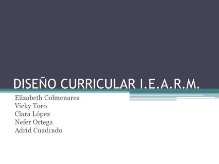 DISEÑO CURRICULAR I.E.A.R.M. Elizabeth Colmenares Vicky Toro Clara López Nefer Ortega Adrid Cuadrado.