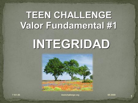 1 TEEN CHALLENGE Valor Fundamental #1 INTEGRIDAD T101.06 iteenchallenge.org 08-2009.