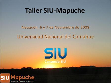 Taller SIU-Mapuche Universidad Nacional del Comahue Neuquén, 6 y 7 de Noviembre de 2008 Consorcio SIU.