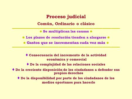 Proceso judicial Común, Ordinario o clásico ▬▬▬▬▬▬▬▬▬▬▬▬▬▬▬▬▬▬▬▬▬▬▬▬▬▬▬▬▬▬▬▬▬▬▬▬▬  Se multiplican las causas   Los plazos de resolución tienden a alargarse.