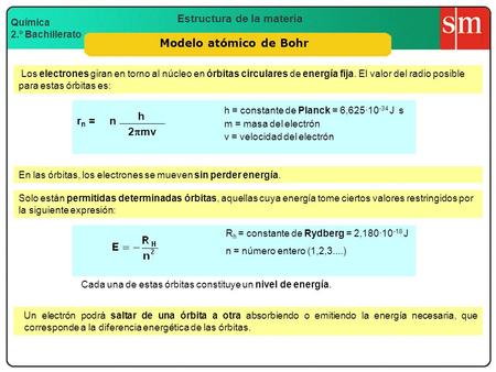 Modelo atómico de Bohr h rn = n 2mv