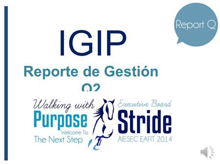 IGIP Reporte de Gestión Q2 IGIP RA MA RE META de RE Q1: 3 RA: 75% MA: 0% RE: 0% IGIPRAMARE Planeado432 Ejecutado300.