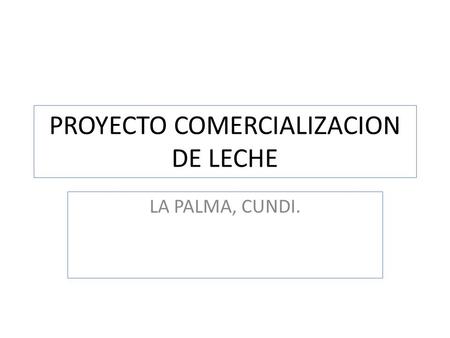 PROYECTO COMERCIALIZACION DE LECHE LA PALMA, CUNDI.