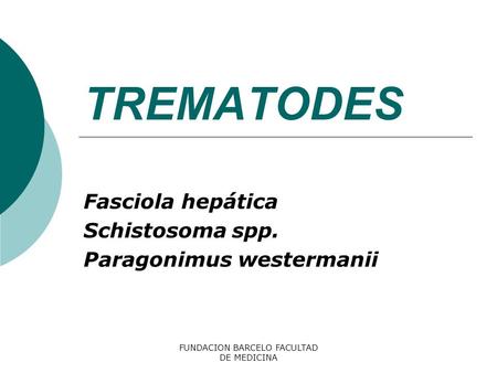 Fasciola hepática Schistosoma spp. Paragonimus westermanii