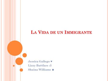 L A V IDA DE UN I MMIGRANTE Jessica Gallego ♥ Lizzy Buttface :3 Shaina Williams ☻