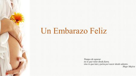 Un Embarazo Feliz Tiempo de esperar no lo que viene desde fuera, sino lo que late y pulsa por nacer desde adentro. Hugo Mujica.