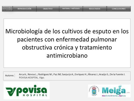 OBJECTIVO MATERIAL Y MÉTODOS RESULTADOS Microbiología de los cultivos de esputo en los pacientes con enfermedad pulmonar obstructiva crónica y tratamiento.