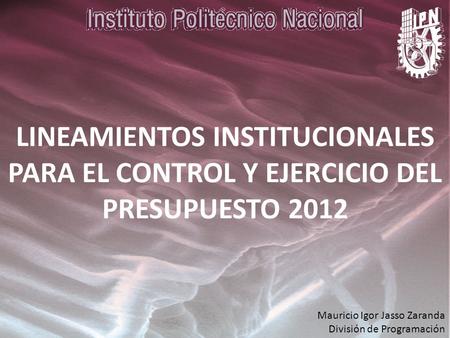 LINEAMIENTOS INSTITUCIONALES PARA EL CONTROL Y EJERCICIO DEL PRESUPUESTO 2012 Mauricio Igor Jasso Zaranda División de Programación.