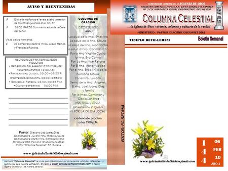 Columna Celestial Boletín Semanal 144 AVISO Y BIENVENIDAS 06 FEB 10
