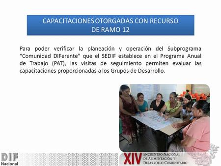 Para poder verificar la planeación y operación del Subprograma “Comunidad DIFerente” que el SEDIF establece en el Programa Anual de Trabajo (PAT), las.