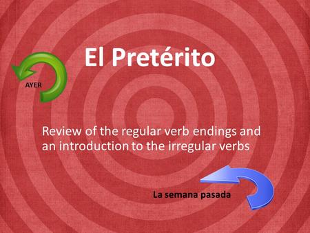 El Pretérito Review of the regular verb endings and an introduction to the irregular verbs AYER La semana pasada.