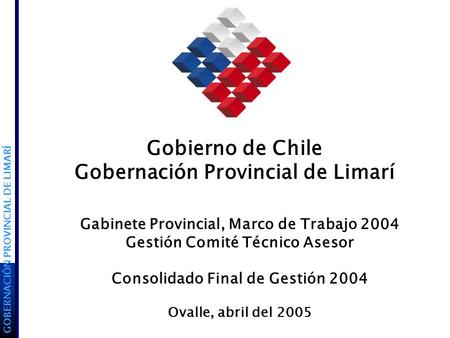 Gobierno de Chile Gobernación Provincial de Limarí GOBERNACIÓN PROVINCIAL DE LIMARÍ Gabinete Provincial, Marco de Trabajo 2004 Gestión Comité Técnico Asesor.