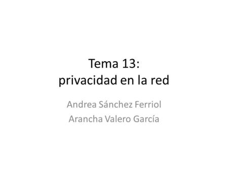 Tema 13: privacidad en la red Andrea Sánchez Ferriol Arancha Valero García.