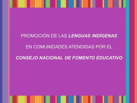 PROMOCIÓN DE LAS LENGUAS INDÍGENAS EN COMUNIDADES ATENDIDAS POR EL CONSEJO NACIONAL DE FOMENTO EDUCATIVO.