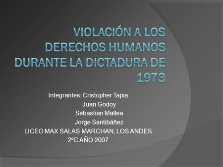 Integrantes: Cristopher Tapia Juan Godoy Sebastian Mallea Jorge Santibáñez LICEO MAX SALAS MARCHAN, LOS ANDES 2ºC AÑO 2007.