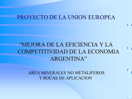 PROYECTO DE LA UNION EUROPEA “MEJORA DE LA EFICIENCIA Y LA COMPETITIVIDAD DE LA ECONOMIA ARGENTINA” AREA MINERALES NO METALIFEROS Y ROCAS DE APLICACION.
