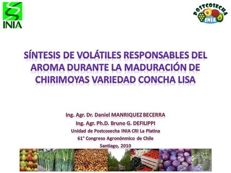 Síntesis de volátiles responsables del aroma durante la maduración de chirimoyas variedad Concha Lisa Ing. Agr. Dr. Daniel MANRIQUEZ BECERRA Ing. Agr.