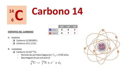 C Carbono ISÓTOPOS DEL CARBONO Estables Carbono-12 (98.89%).