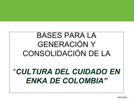 ARP SURA BASES PARA LA GENERACIÓN Y CONSOLIDACIÓN DE LA “CULTURA DEL CUIDADO EN ENKA DE COLOMBIA”