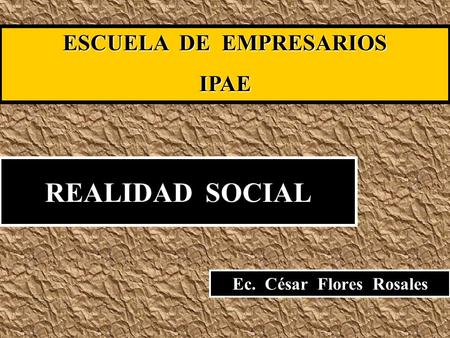 REALIDAD SOCIAL Ec. César Flores Rosales ESCUELA DE EMPRESARIOS IPAE.