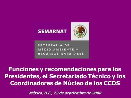 Funciones y recomendaciones para los Presidentes, el Secretariado Técnico y los Coordinadores de Núcleo de los CCDS México, D.F., 12 de septiembre de 2008.