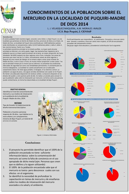 OBJETIVO GENERAL Identificar el nivel de conocimiento del mercurio y sus medios de intoxicación en la población de la localidad de Puquiri- Madre de dios,