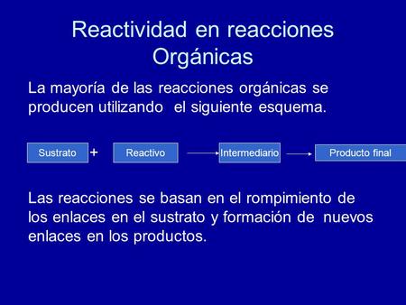 Reactividad en reacciones Orgánicas