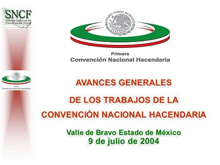 AVANCES GENERALES DE LOS TRABAJOS DE LA CONVENCIÓN NACIONAL HACENDARIA Valle de Bravo Estado de México 9 de julio de 2004 AVANCES GENERALES DE LOS TRABAJOS.