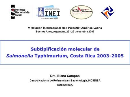 Subtipificación molecular de Salmonella Typhimurium, Costa Rica 2003-2005 Dra. Elena Campos Centro Nacional de Referencia en Bacteriología, INCIENSA COSTA.