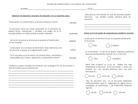 EXAMEN DE INTRODUCCIÓN A LAS CIENCIAS DE LA EDUCACIÓN